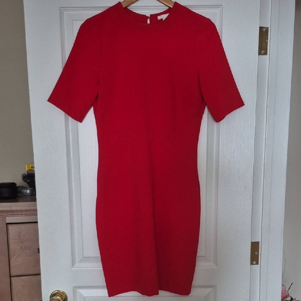 NWT | H&M Red Sheath Mini Dress Crew Neck Short Sleeve Slit Back